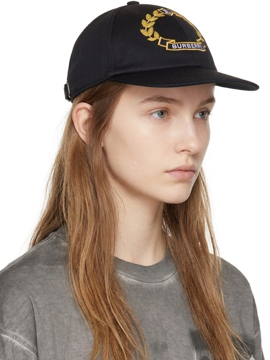 Burberry Oak Leaf Crest Embroidered Cotton Baseball Cap Black Medium 58 Logo NWT main image 5